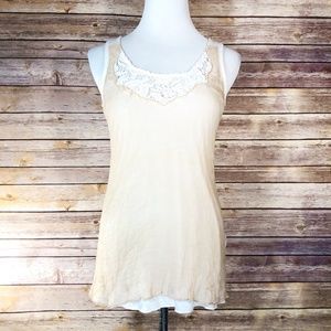 Miss Me White & Tan Destructed Chiffon Tank Top